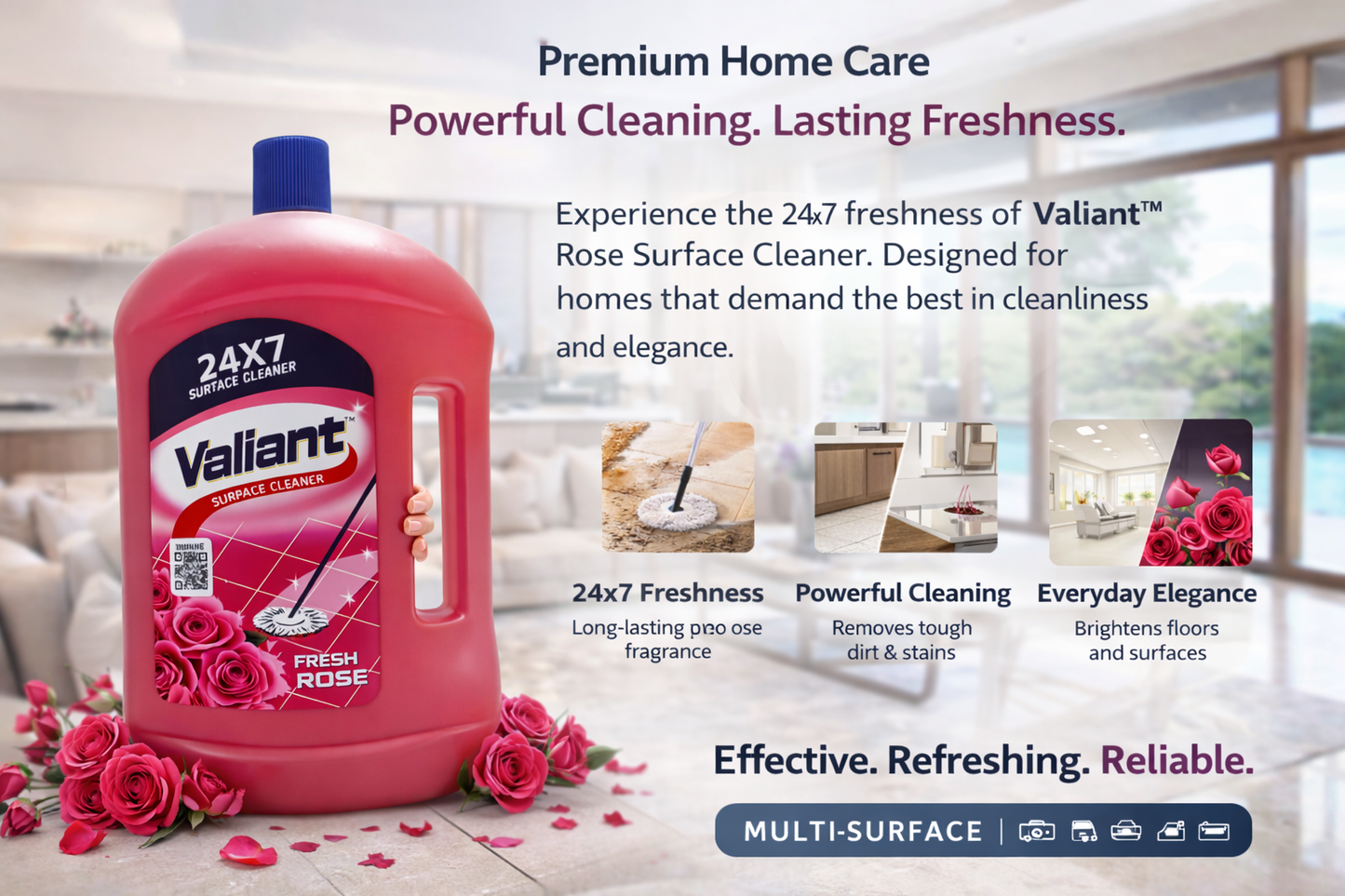 Valient Surface Cleaner 2 Ltr Rose Fresh